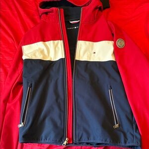 Tommy Hilfiger Red, Navy & White Colorblock Hooded Jacket